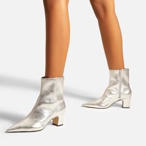 Arezzo Jemma Leather Block Boot in Silver